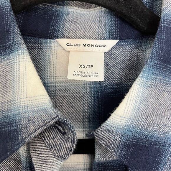 Club Monaco Evira Cotton Plaid Flannel Ruffle Button Down Shirt - Picture 6 of 9